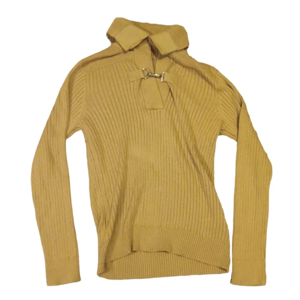 Vintage LRL Ralph Lauren Y2K camel ribbed knit buckle sweater size L - Picture 2 of 4